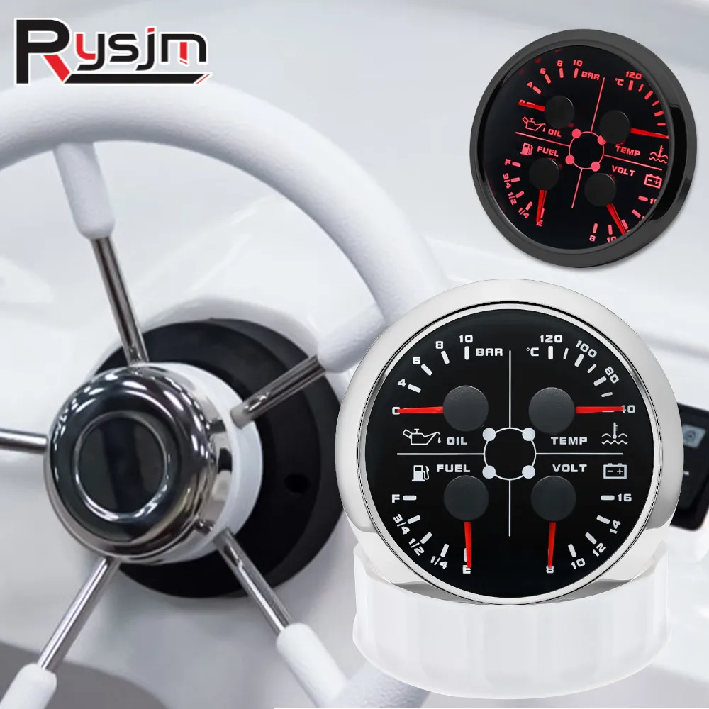 85mm 4 In 1 Meter Fuel Level Gauge 0-190ohms Oil Pressure Water Temp Voltage Voltmeter 85MM Gauge Holder For Boat Car RV Camper