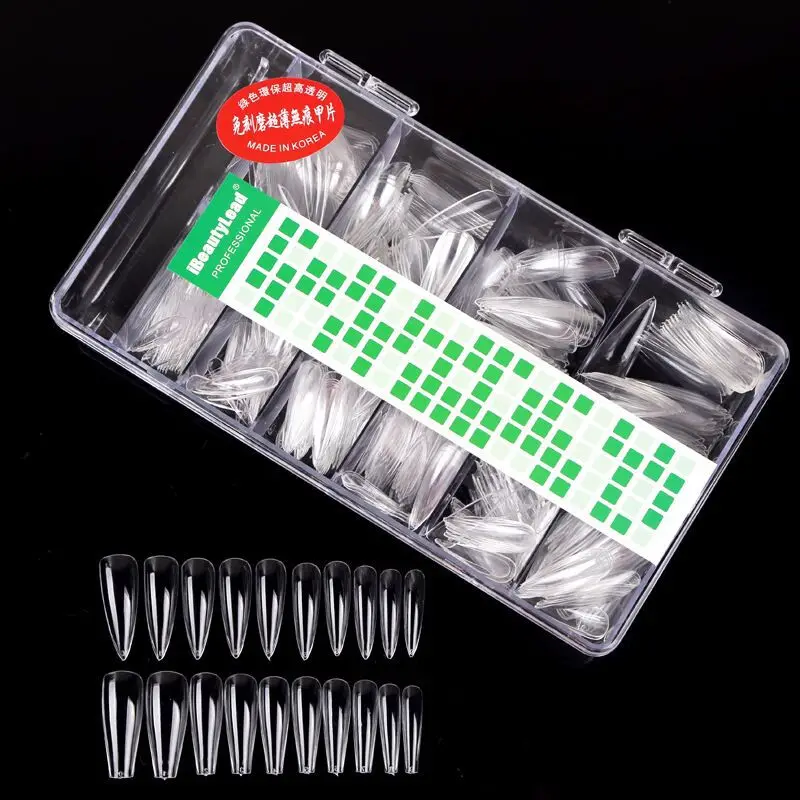 500PCS T Type Nail Tips Full Cover False Nails No Need Buffing Ballet Almond Nails