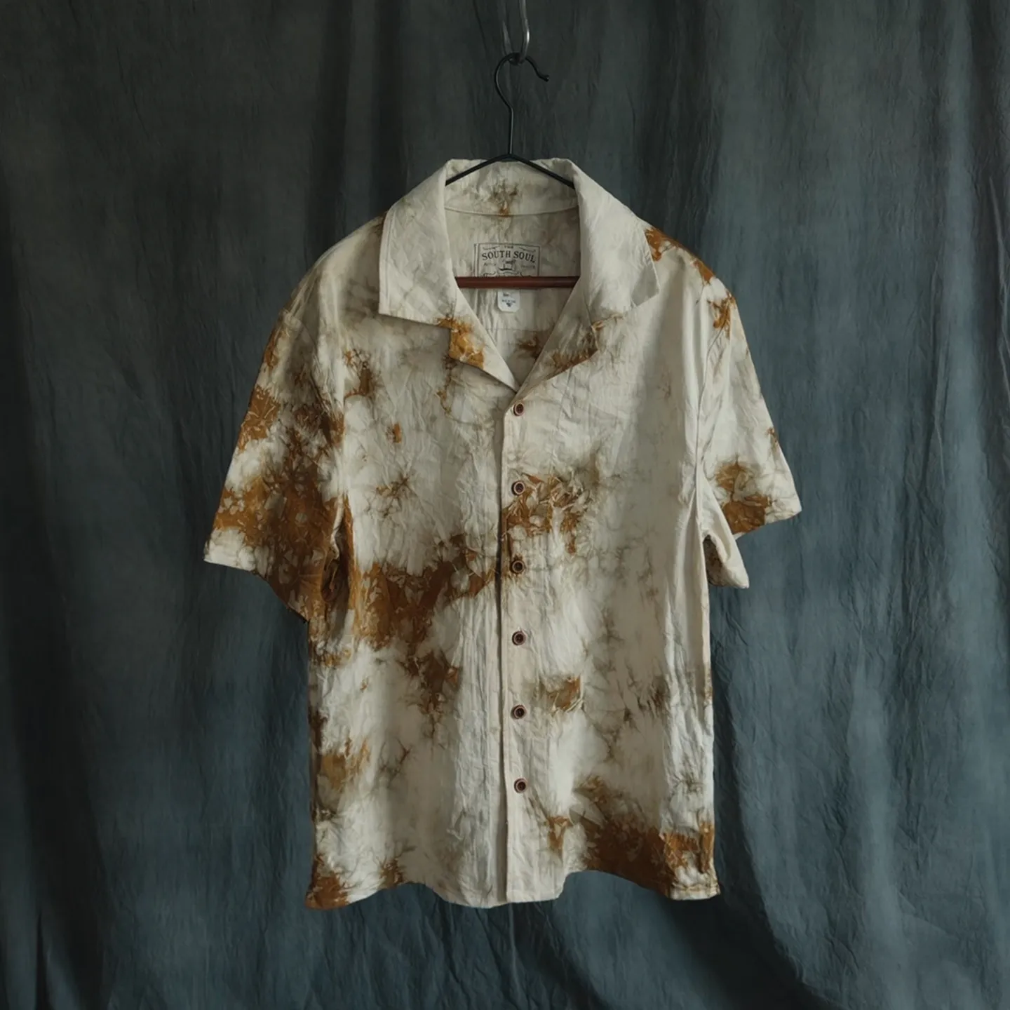 Handmade Retro Heavy Cotton Plant Dyed Shirt Rust Dyed Onion Peel Persimmon Dyed Tie Dyed Shirt for Men