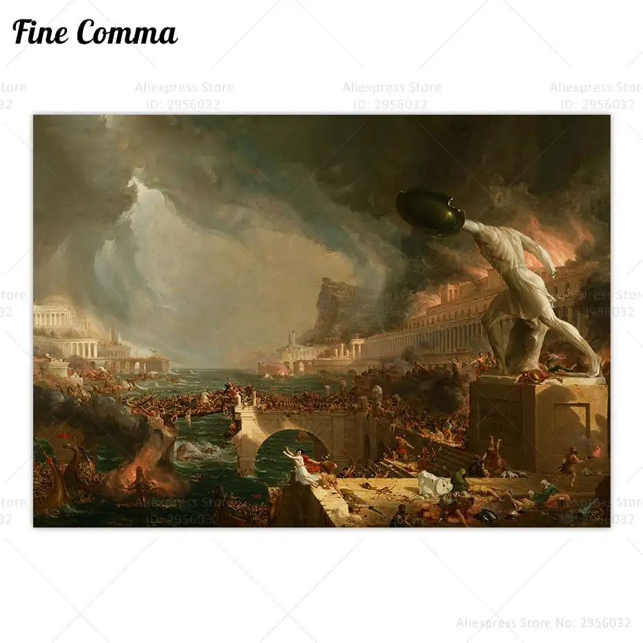 The Course of Empire Destruction Thomas Cole Vintage Poster Antique Oil Painting Copy Wall Art Canvas Print Home Decor Gift