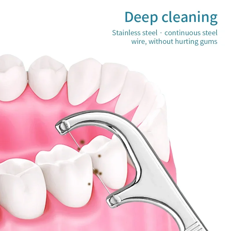 Juego de palillos de dientes de acero inoxidable, herramienta de hilo dental reutilizable para limpieza bucal, eliminación de sarro con tubo de almacenamiento