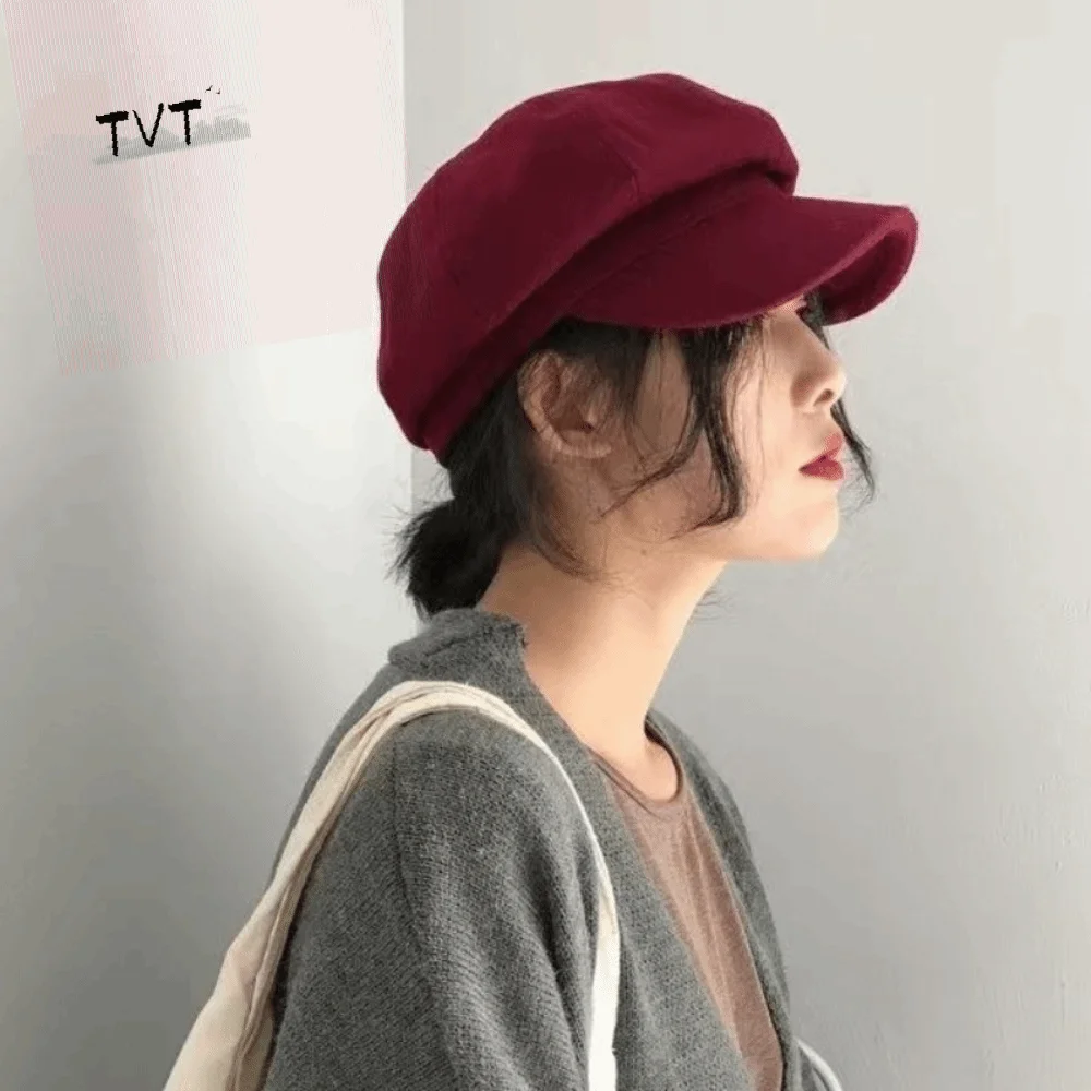 

Vintage Solid Color Woolen Octagonal Hat Ear Protection Keep Warm Painter Caps Korean Style Thick Artist Hat Autumn