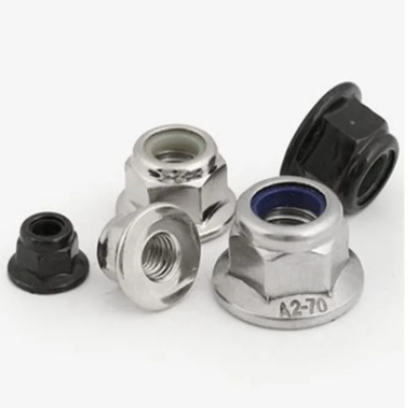 2-50pcs M3 M4 M5 M6 M8 M10 M12 Stainless Steel Steel With Black Flange Nylon Lock Nut Insert Lock Nut Self-locking Nylock Nut