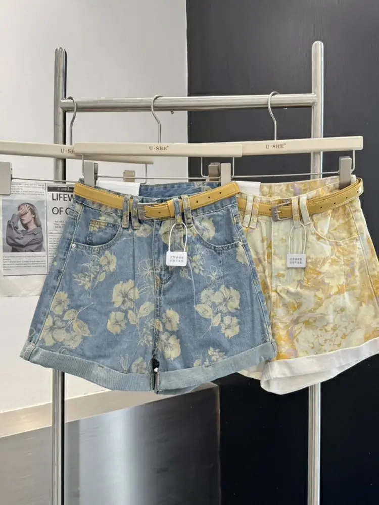 

Новые модные джинсовые шорты с принтом, летние шорты-карго для женщин 2026 года