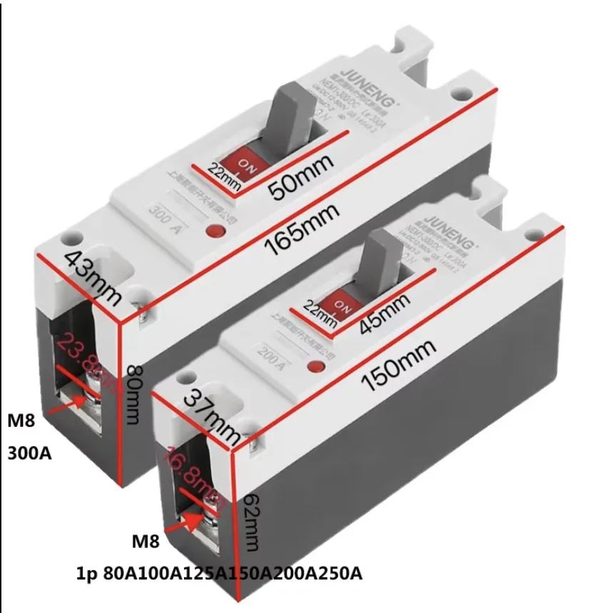 2P DC Circuit Breaker 12V -120V High Power Solar Battery Protector 80A 100A 125A 160A 200A 250A 300A Auto Overload Protection