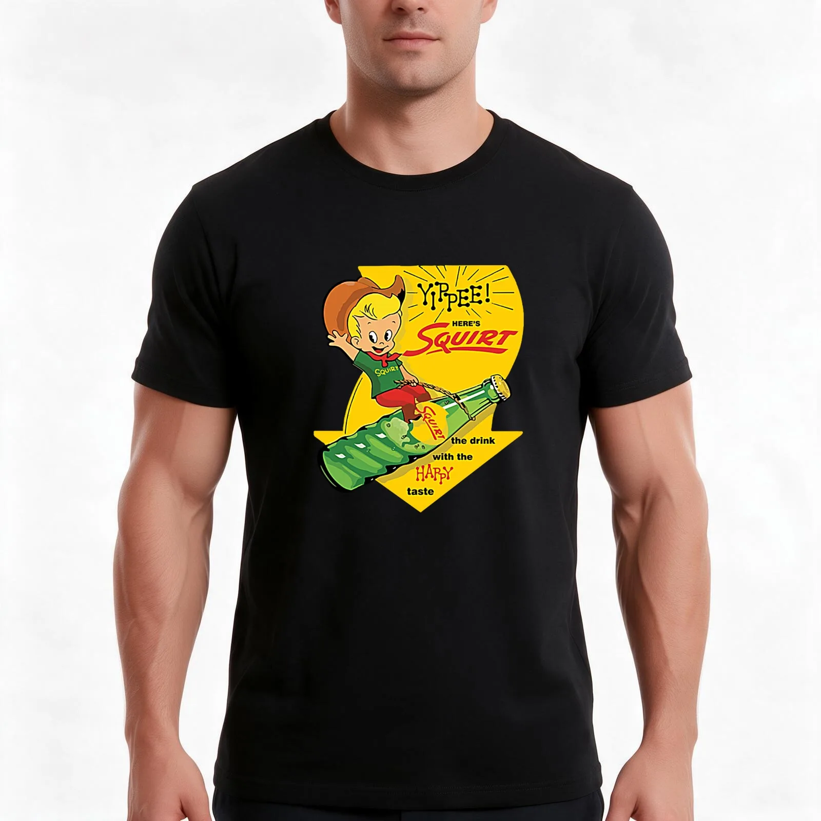 yippee!-squirt-happy T-Shirt, Summer Casual Cotton Tee, Oversized Streetwear Tops, Vintage Graphic Print, Loose Fit Short Sleeve