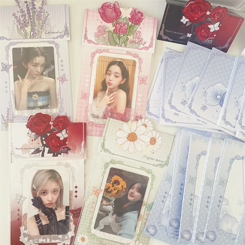 10Pcs Aesthetic Rose Tulip Daisy Card Head Card Back Korean Kpop 3 Inch Photocard DIY Pack Deco Cardstock Girls Card Packaging