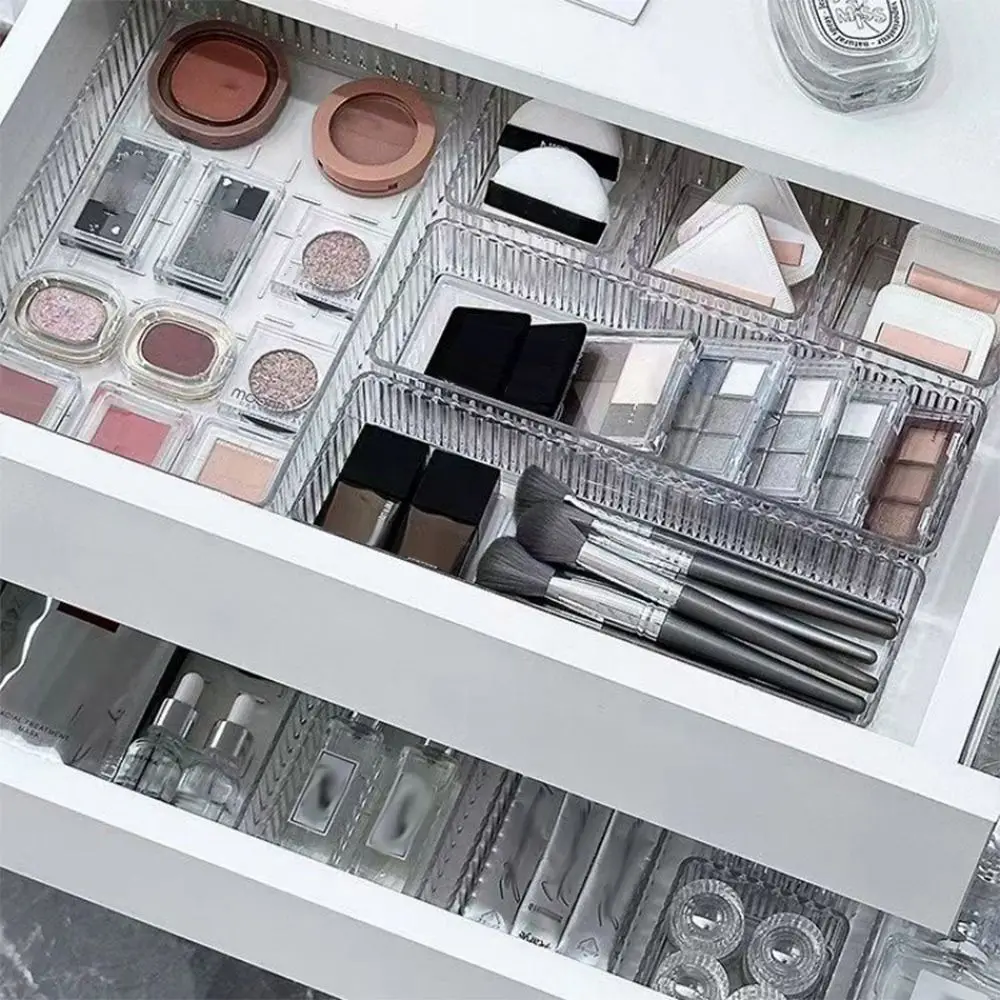 منظمات درج مكتب S/M/L/XL حاوية قرطاسية شفافة مستطيلة من البلاستيك منظم مكياج غير محدود للمكتب المنزلي