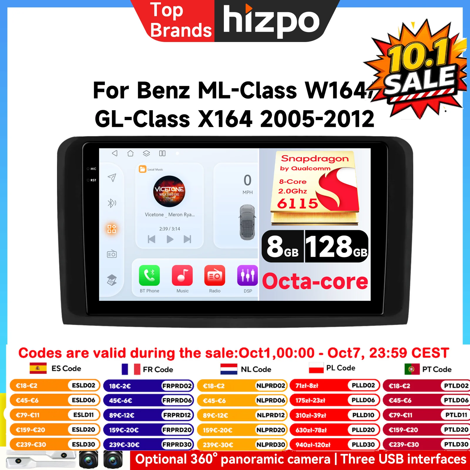 Hizpo Android per Mercedes Benz ML GL W164 ML350 ML500 GL320 X164 ML280 GL350 GL450 Autoradio 4G+WIFI Carplay Audio Multimedia