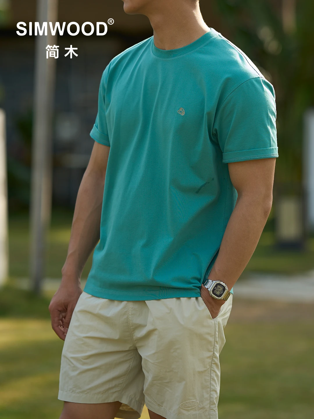 Мужская футболка SIMWOOD из смесового хлопка Sorona, 230 г/м², мягкая, дышащая, свободного кроя, с коротким рукавом, повседневная летняя модель