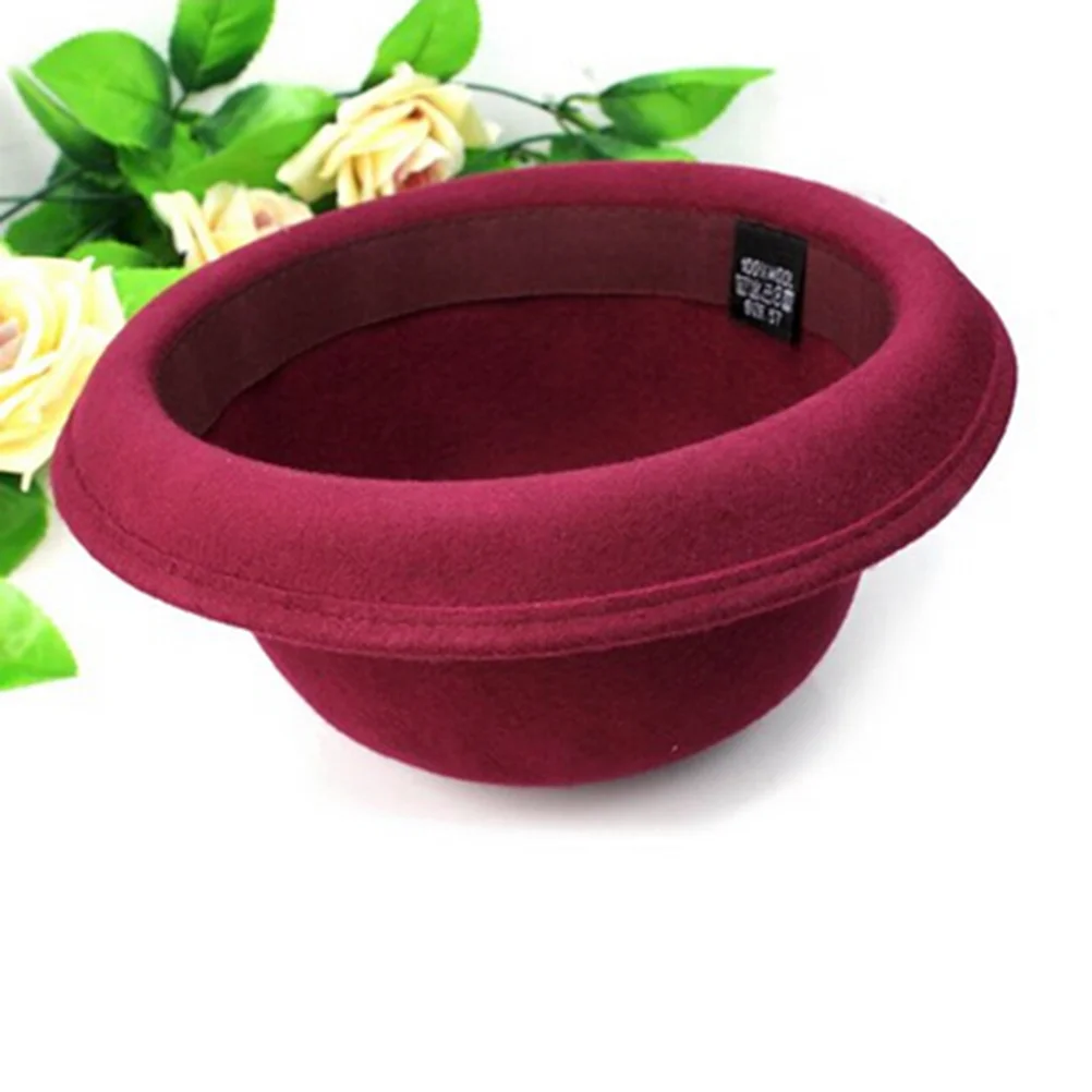

Women Wine Roll Up Red Roll-Up Brim Lady Bowler Winter Warm Breathable Dome Hat Party Hat Bowler