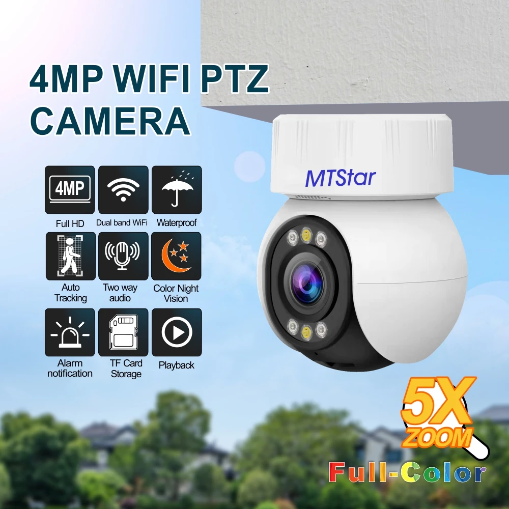 

MTStar Brand 4MP 5X Zoom Bidirectional Audio Full-color Night vision Wireless Security Camera Support Human-shaped Tracking