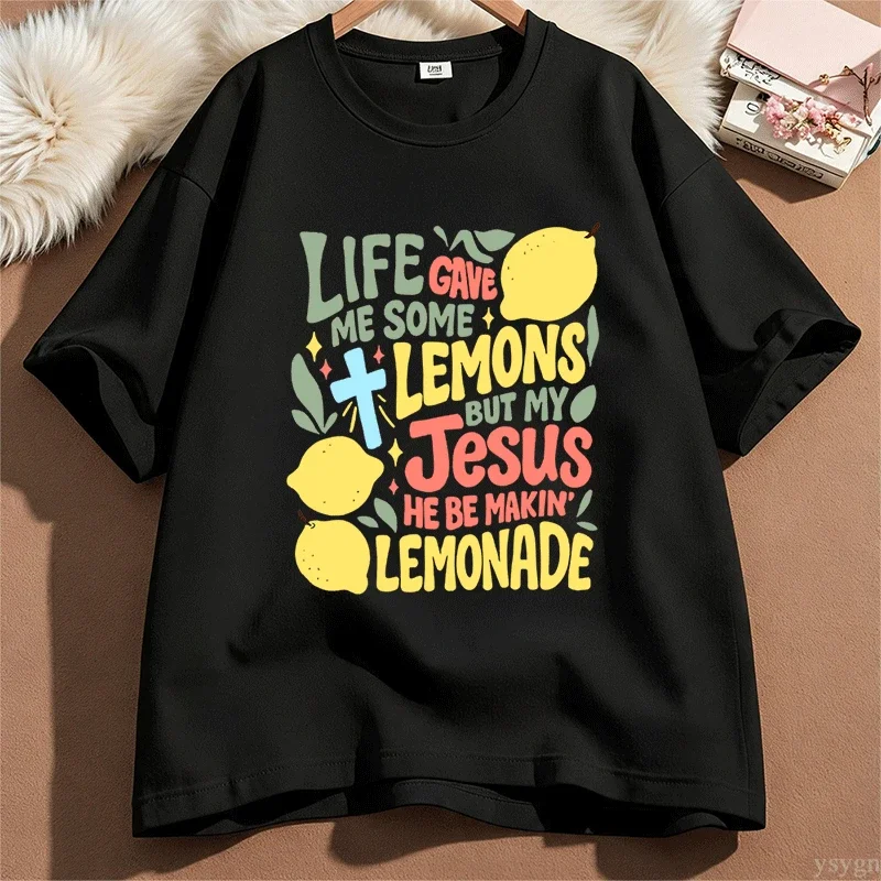 Lemonade Jesus T-Shirt Women Christian Apparel Lemons T Shirt Faith Based Tshirt Casual Cotton Short Sleeve Round Neck Tees