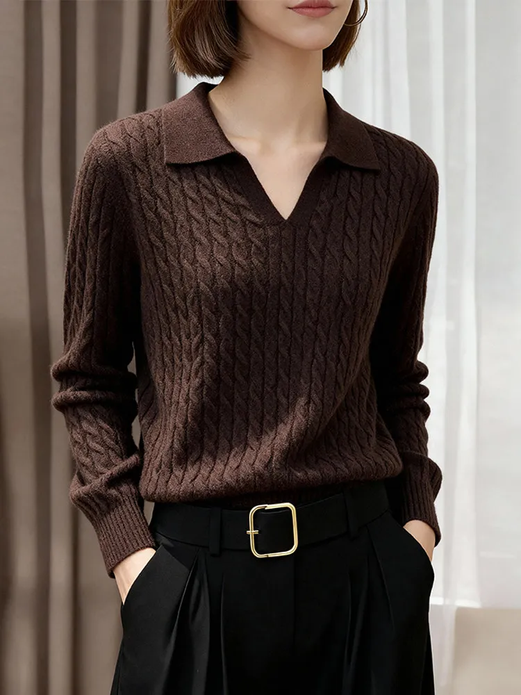 

Кашемировый свитер с длинными рукавами, женский зимний новый удобный, модный и повседневный свитер с лацканами и лацканами.