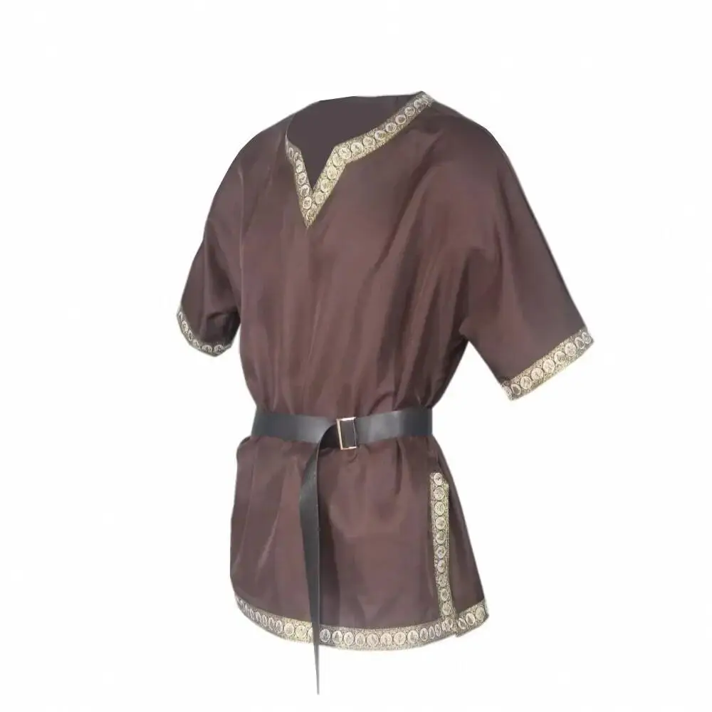 Mittelalterliches Ritter-Krieger-Kostüm, grüne Tunika, Kleidung, normannischer Chevalier, Zopf, Wikinger, Pirat, sächsischer LARP, Top, Hemd, Halloween, Karneval