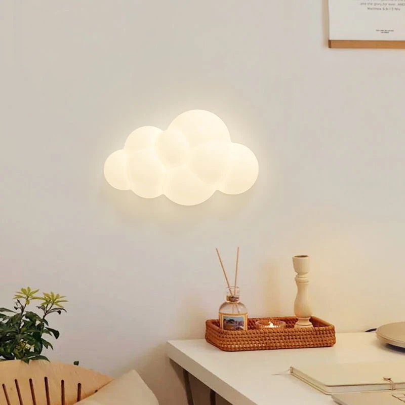 White Cloud Lamps Children\'s Room Bedroom Bedside Wall Light 110V 220V Remote Control Dimming Optional Nursery Room Night Lights