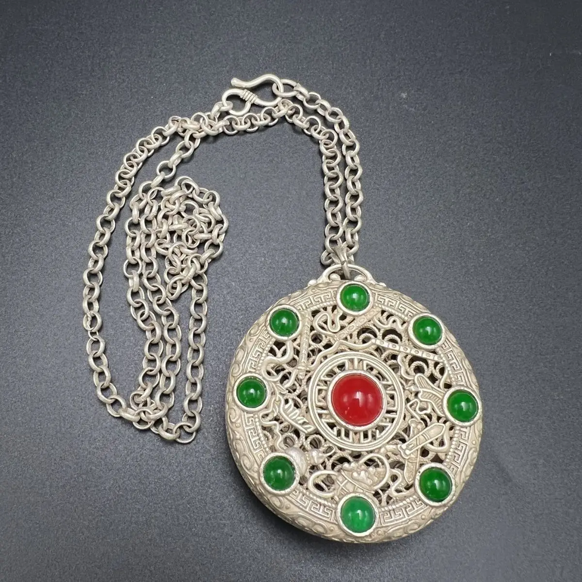 Antique craft copper gilt eight treasures compass pendant pendant necklace pendant