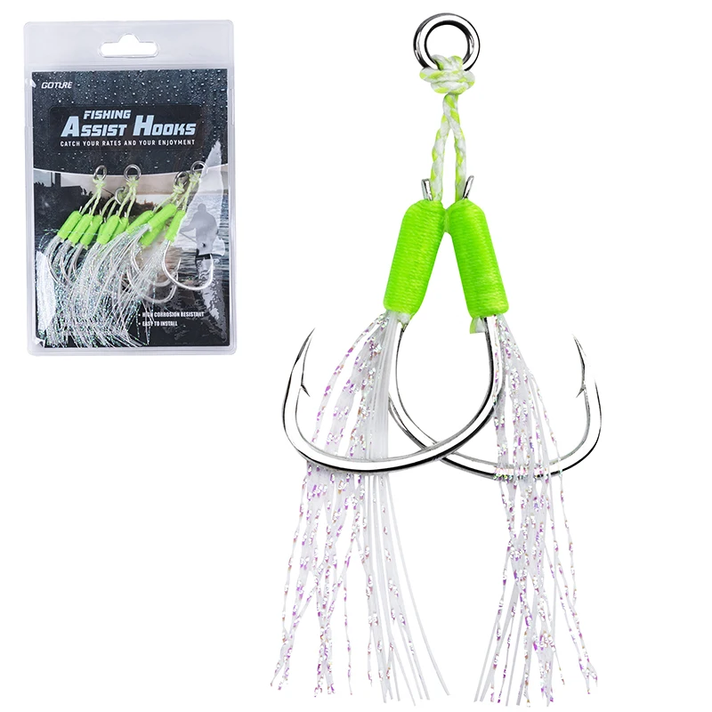 Goture 5pcs/set Carbon Steel Double #1 #2 #3 Luminous Fishing Hooks Spoon Hooks With Delicate Feathers Fishing Tackle 2022