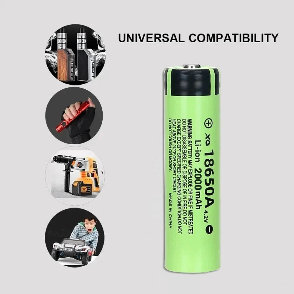 4.2V 18650 Battery 2000mAh Capacity Rechargeable Power Batteries 3C Discharge 18650 HD Cell Lithium Battery with T6 Flashlight