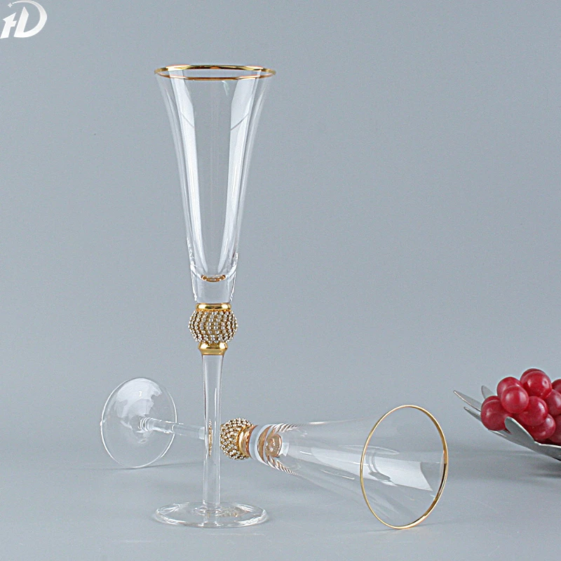 Creative Leadless Wedding Crystal Cocktail Cup, Champagne Glass, Red Wine Cup, Gold Rim, Enamel Color Goblet, Gift