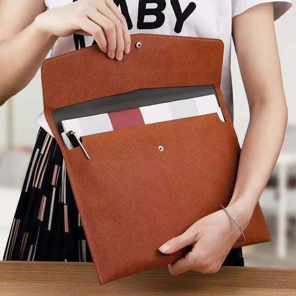 حقيبة ملفات الأعمال PU مقاس A4 منظم مجلد المستندات حقيبة أنيقة للسفر المكتبي وحقيبة ملفات بزر كبس