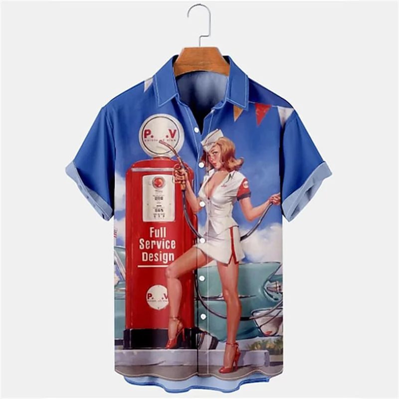 Vintage Figure Illustration Shirts Summer Hawaii 3D Men's Clothing Fashion Breathable Men's Top Loose Outdoor Casual Clothin