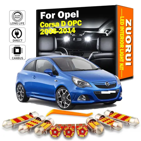 ZUORUI 11Pcs Canbus For Opel Corsa D OPC 2006-2012 2013 2014 LED Interior Map Dome Light Kit Car Accessories Footwell Trunk Bulb 8 best sales tuning corsa - №4
