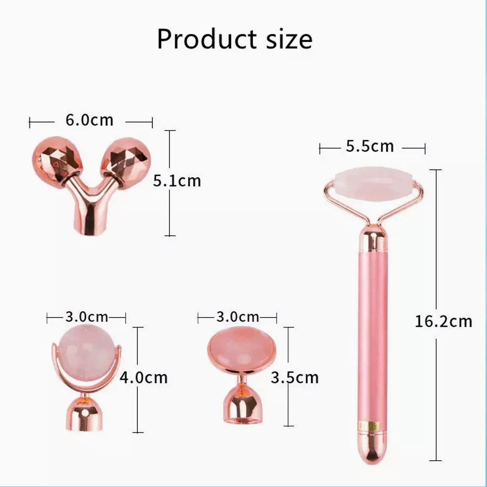 Electric Rose Quartz Facial Massager Roller 4 In 1 Vibrating Quartz Roller Face Body Massage Skin Care Beauty Face Lift Tools