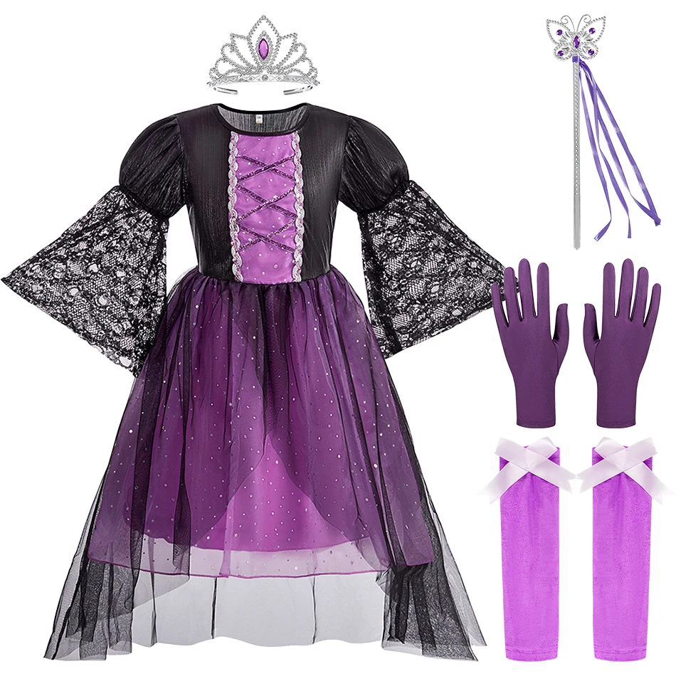 

Baby Girl Christmas Party Witches Dress Up Performance Clothes Kids Halloween Witch Dresses Sets Child Wizard Cosplay Costume