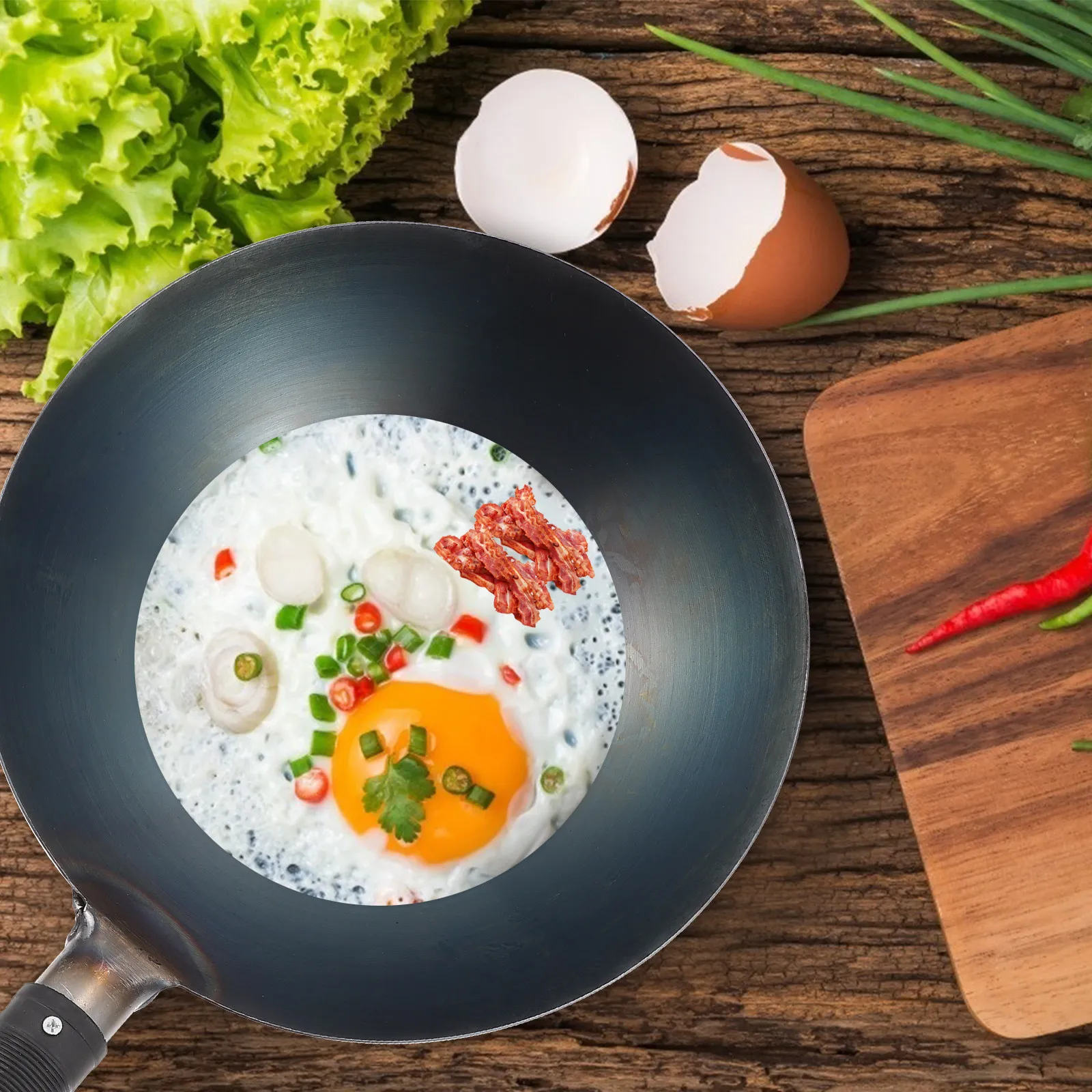 

1pc Durable Single Handle Wok Practical Frying Pan Restaurant Kitchen Utensil