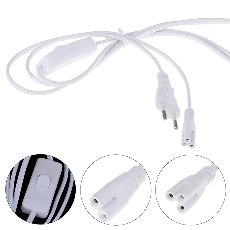 1.8m Power Cord Cables EU Plug Switch Cable For T5 LED Tube T8 Power Charging Wire Connection