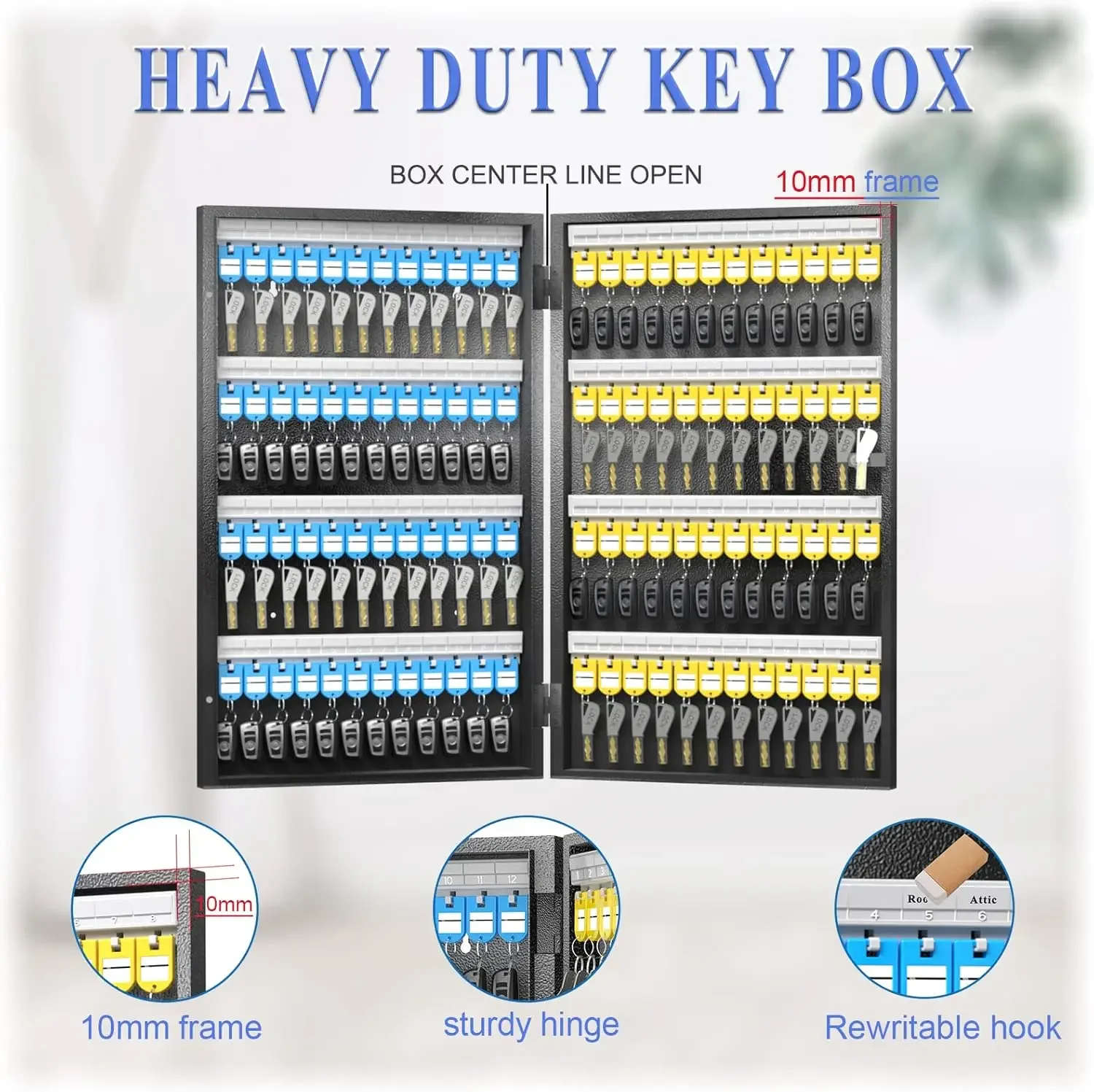 WeHere 96 Key Safe Box,Key Unlock, Key Cabinet Wall Mount with Key Tag Label,Car and House Key Lock Box,App Key Directory ERP