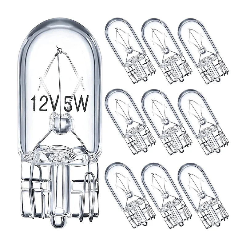 10 X Clear Signal Lamp Glass T10 W5W 501 194 White 12V 5W/3W Warm White W2.1x9.5d Single Filament Car Bulb Auto Light