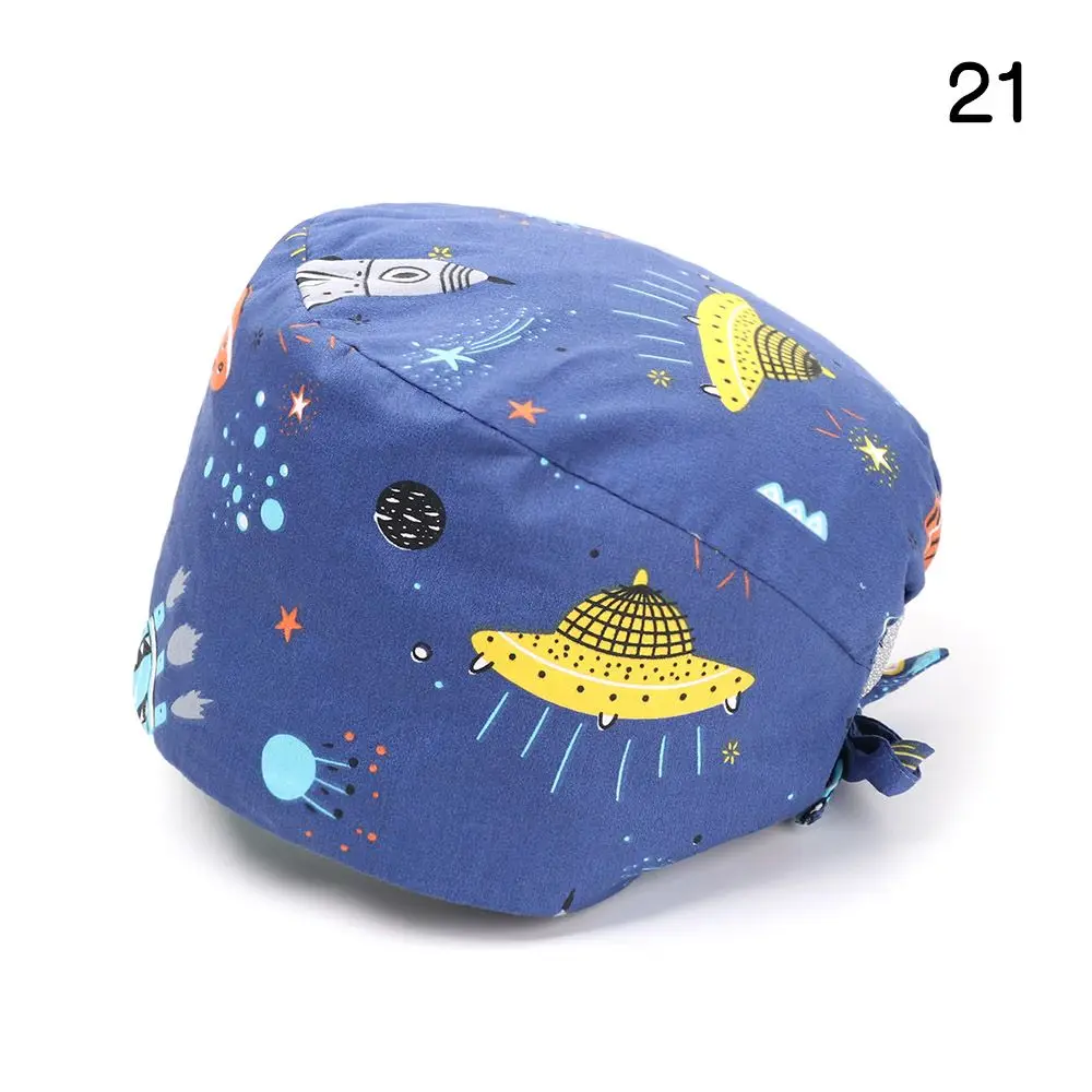 Adjustable Men Women Round Surgical Scrub Cap Cotton Hats Bouffant Hat Pure Colour