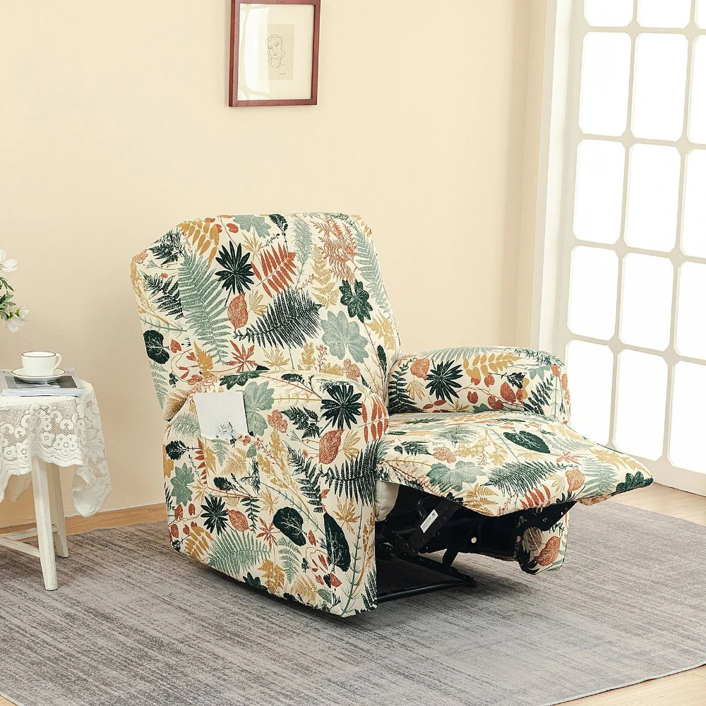 Non-slip Recliner Sofa Covers Dust-proof Removable Armchair Slipcover Boho Print Universal Fit for Living Room Bedroom 4pcs Set