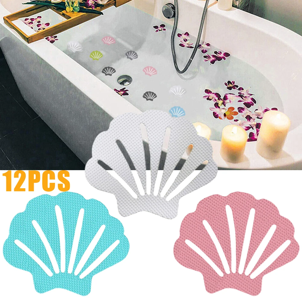 12pcs Shell Shape Anti Slip Stickers Anti Slip Bath Grip Stickers Shower Strips Pad Waterproof Adhesive Floor Safety Tape