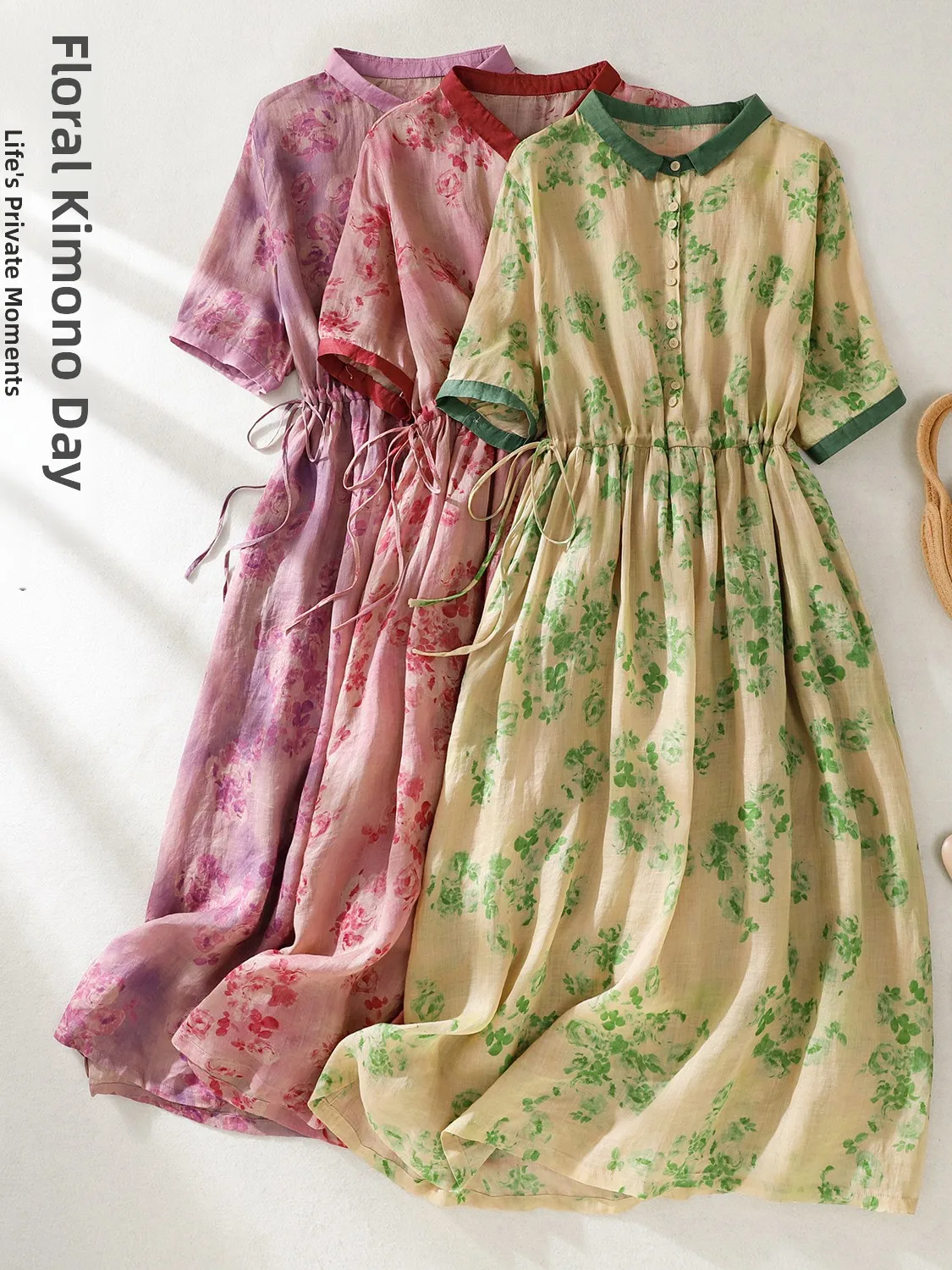 Gonna longuette a trapezio in cotone e lino snellente con vita estiva da donna in lino con stampa retrò Dr Colletto sottile ort Sve