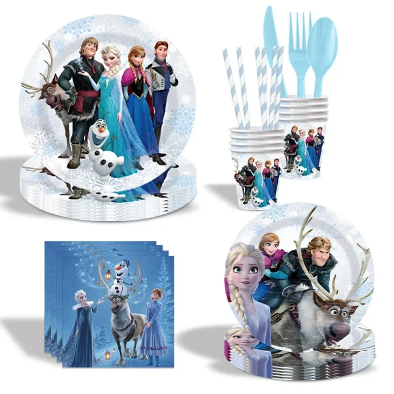 Disney Frozen Birthday Party Decorations Elsa Anna Disposable Tableware Cup Plate Napkin Girl Kids Baby Theme Gathering Supplies