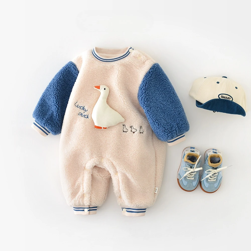 

Winter Baby Rompers 0-2T Cartoon Duck Girls Infant Thicken Jumpsuit Fleece Padded Loose Toddler Kids One Piece Warm Clothes