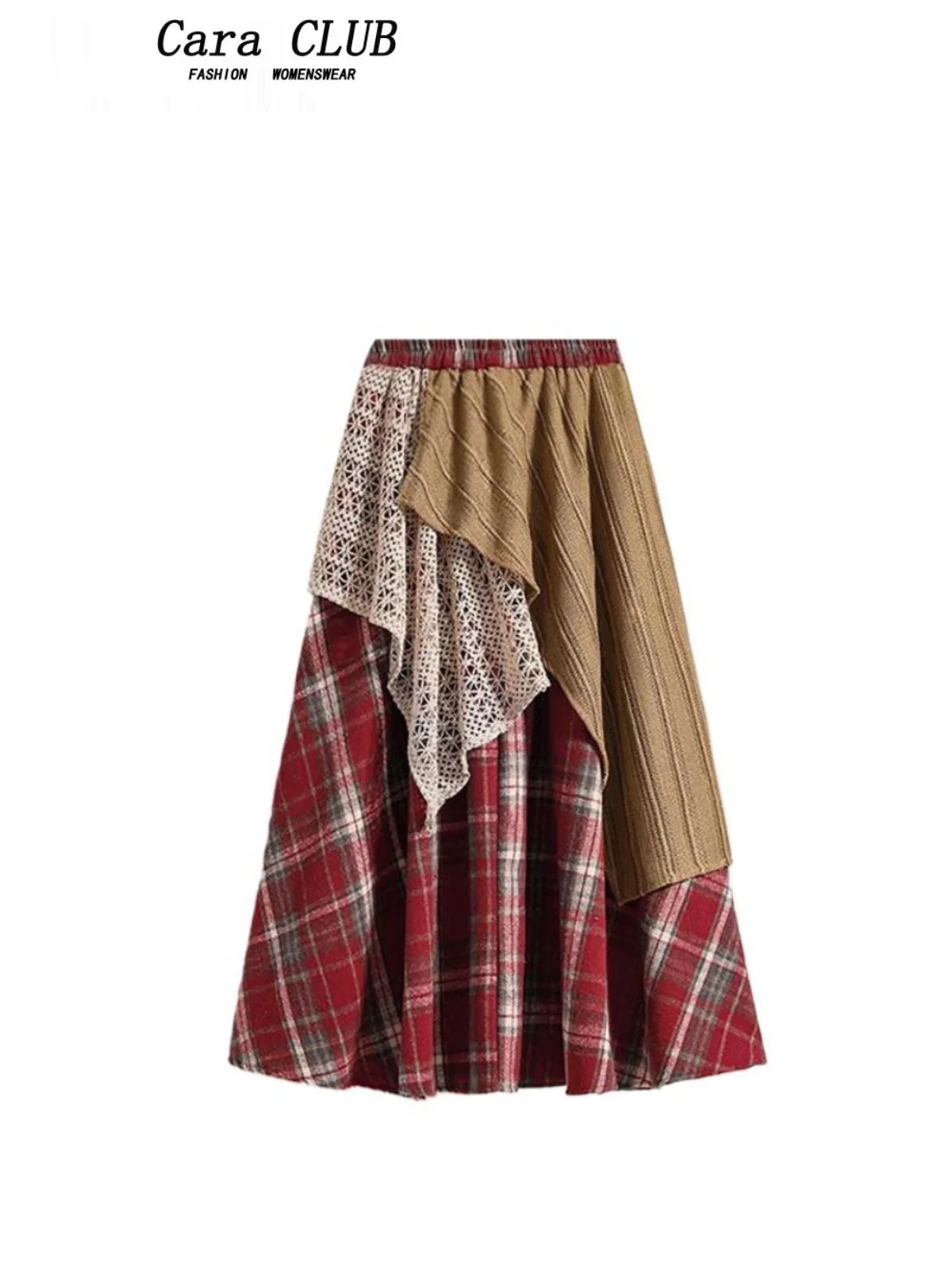 

plus Size Plaid A-Line Skirt for Women High Waist Slimming Casual Versatile Spring Season High Waist Cosite Fabric Co...