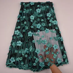 African Beaded Lace Fabric High Quality 5 Yards Crystals Luxury Nigerian Tulle Lace Fabric French Wedding Dress for Women Sewing