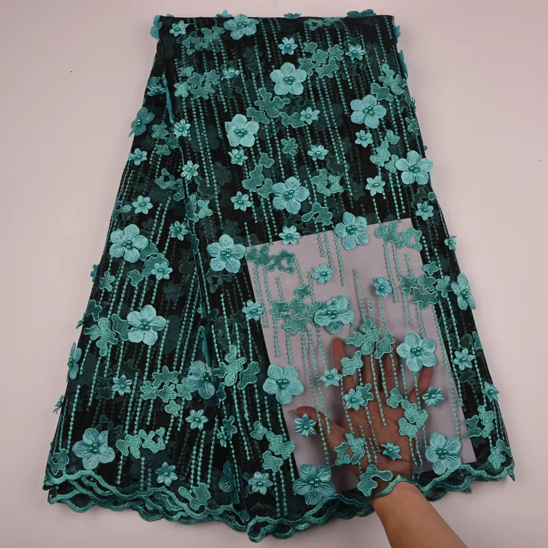 African Beaded Lace Fabric High Quality 5 Yards Crystals Luxury Nigerian Tulle Lace Fabric French Wedding Dress for Women Sewing