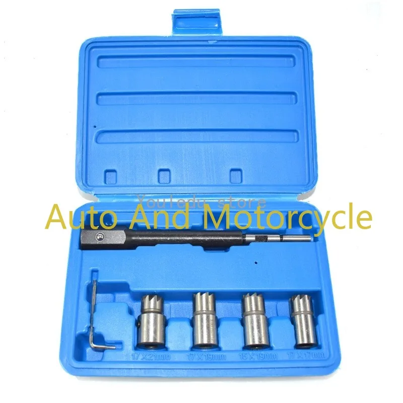 1Set Injector Remover 5Pcs Diesel Injector Seat&Cleaner Carbon Remover Seat Tools Cutter Milling Cutter Set Universal Car Too