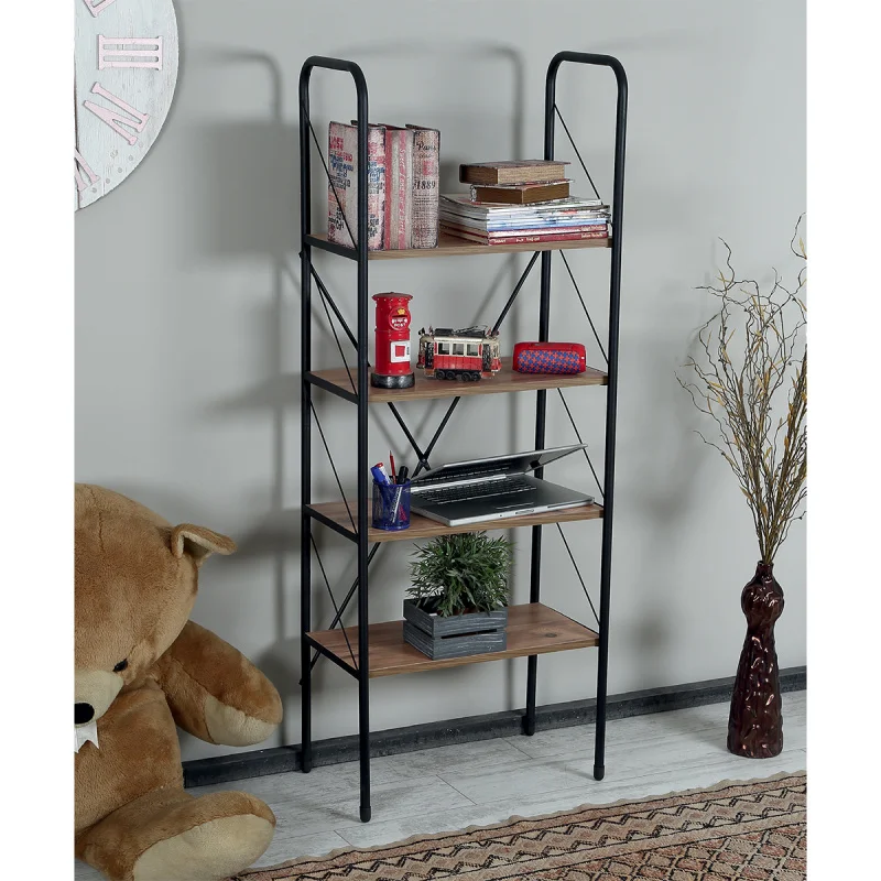 custom.Modern Industrial Metal Frame Wooden Bookshelf Open Display Storage Rack Living Room Office Home Use