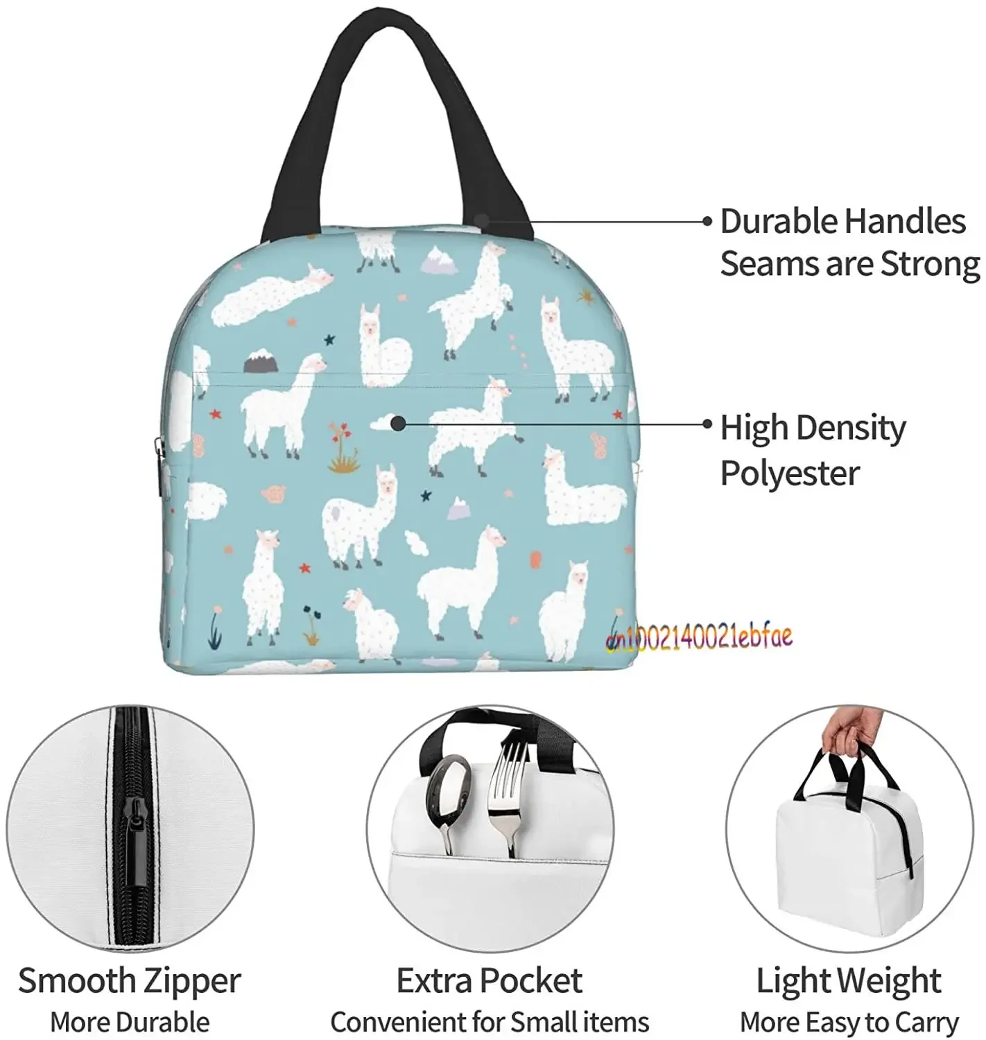 Cute Kawaii Alpaca Insulated Lunch Bag for Women Kids Cooler Bag Thermal Bag Portable Lunch Box Ice Pack Tote Food Picnic Bags