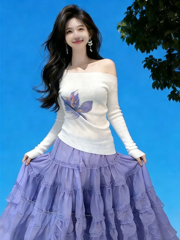 

Корейская тонкая многослойная юбка-тюльпан фиолетового цвета, дышащая, легкая, облегающая, длинная юбка для женщин на летний сезон