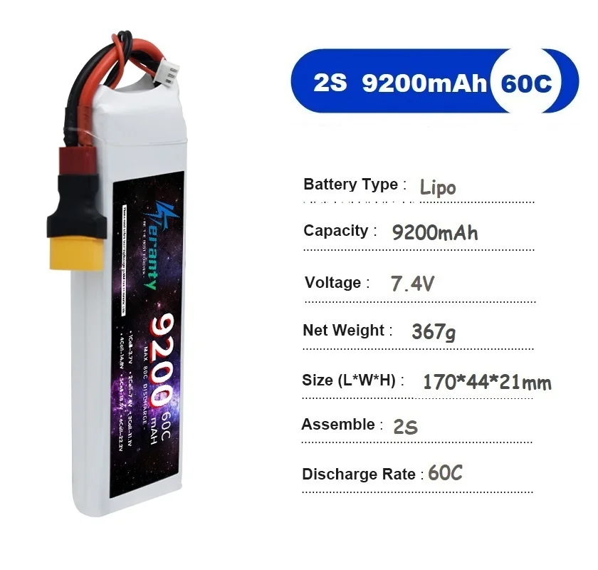 TERANTY 2S Lithium Polymer Battery 7.4V 7200mAh Lipo Battery 60C RC Car Drone Racing Hobby Rechargeable Quadrotor Accessories