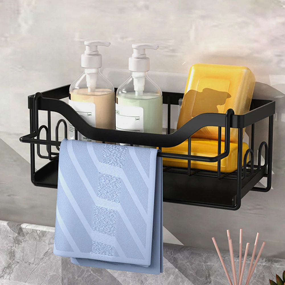 

1pc Self-draining Sink Shelf Stainless Steel Kitchen Soap Storage Rack Multipose Kitchen Sink Counter Dish Towel Organizer Rack