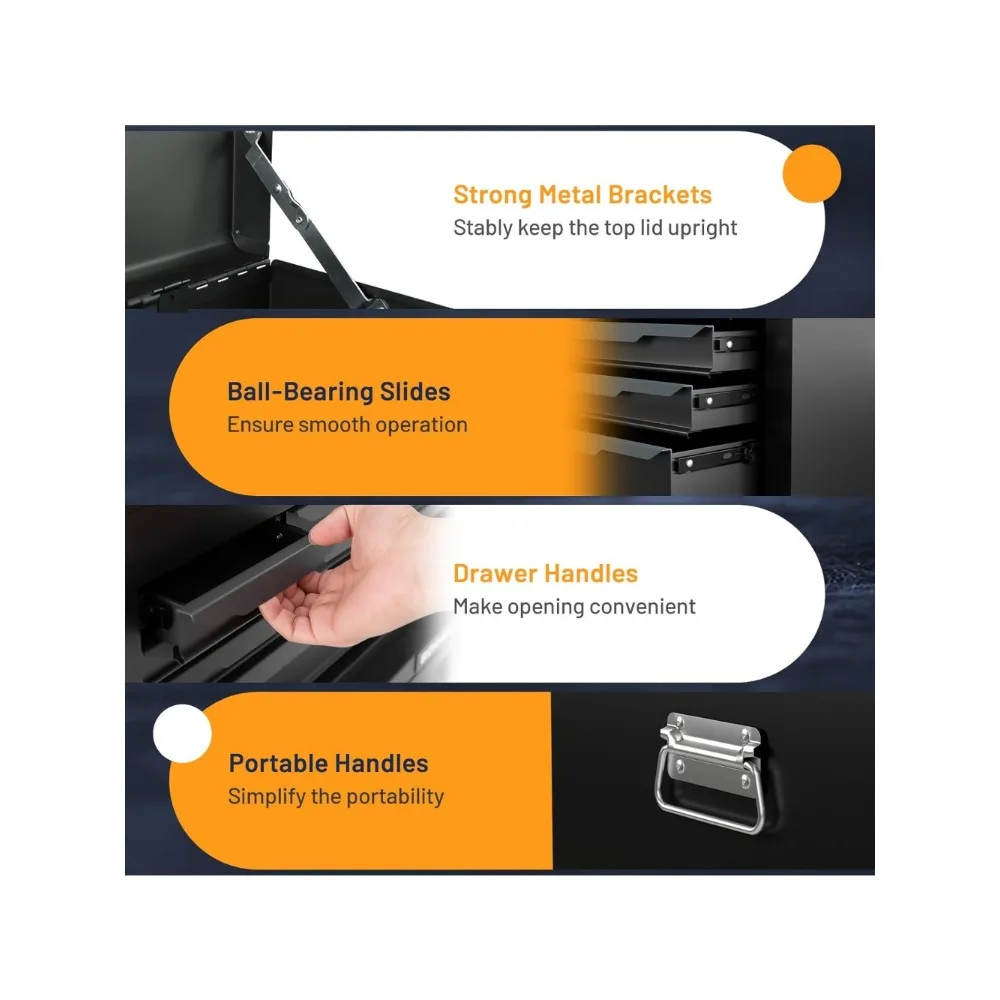 Ящик для инструментов, стальной ящик для инструментов с 6 ящиками 24 дюйма и верхним лотком для инструментов, автоматическим замком, защитными вкладышами, ручкой, гладкими сторонами шарикоподшипника