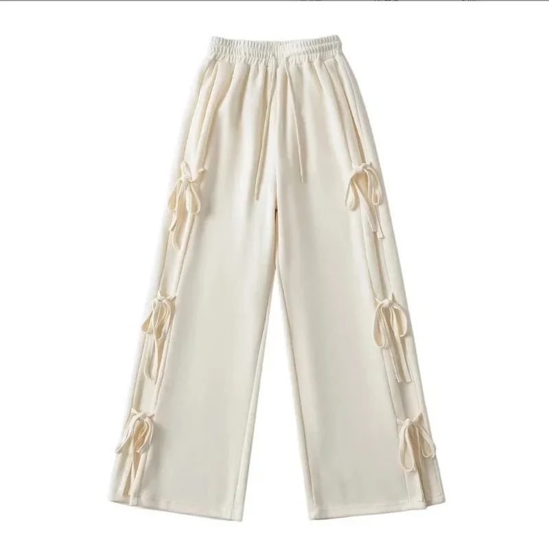 

Summer Casual Pants Women Fashion Chic Lace-Up Bow Wide Legs Sweatpants Female Spring New Sweet Loose Straight Trousers